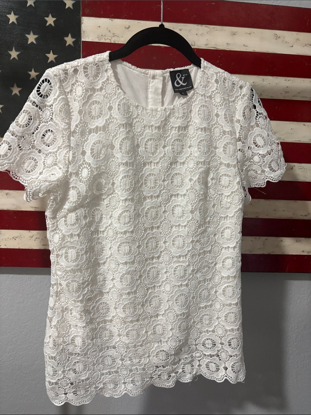 Ampersand Ave White Crochet Lace Short Sleeve Top